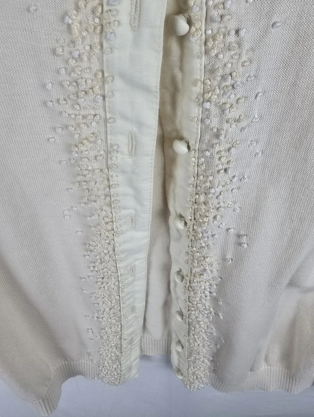 J. Crew Cream Embellished Button-Front 3/4th Length Sleeve Cardigan Sz S
